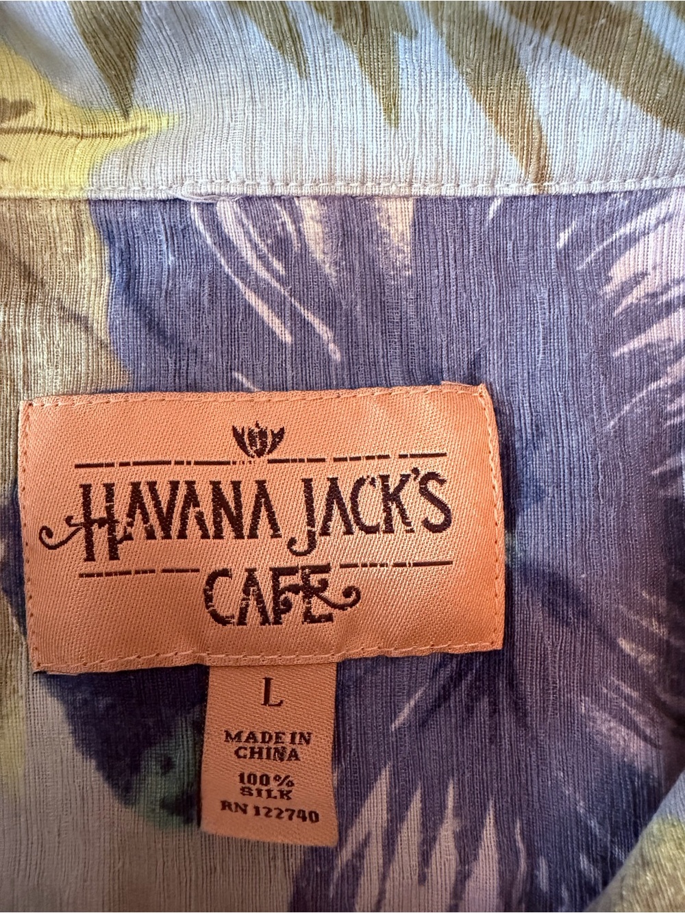 Havana Jack’s Cafe 100% Silk Hawaiian Shirt Mens L Tropical Floral Aloha - Picture 9 of 9